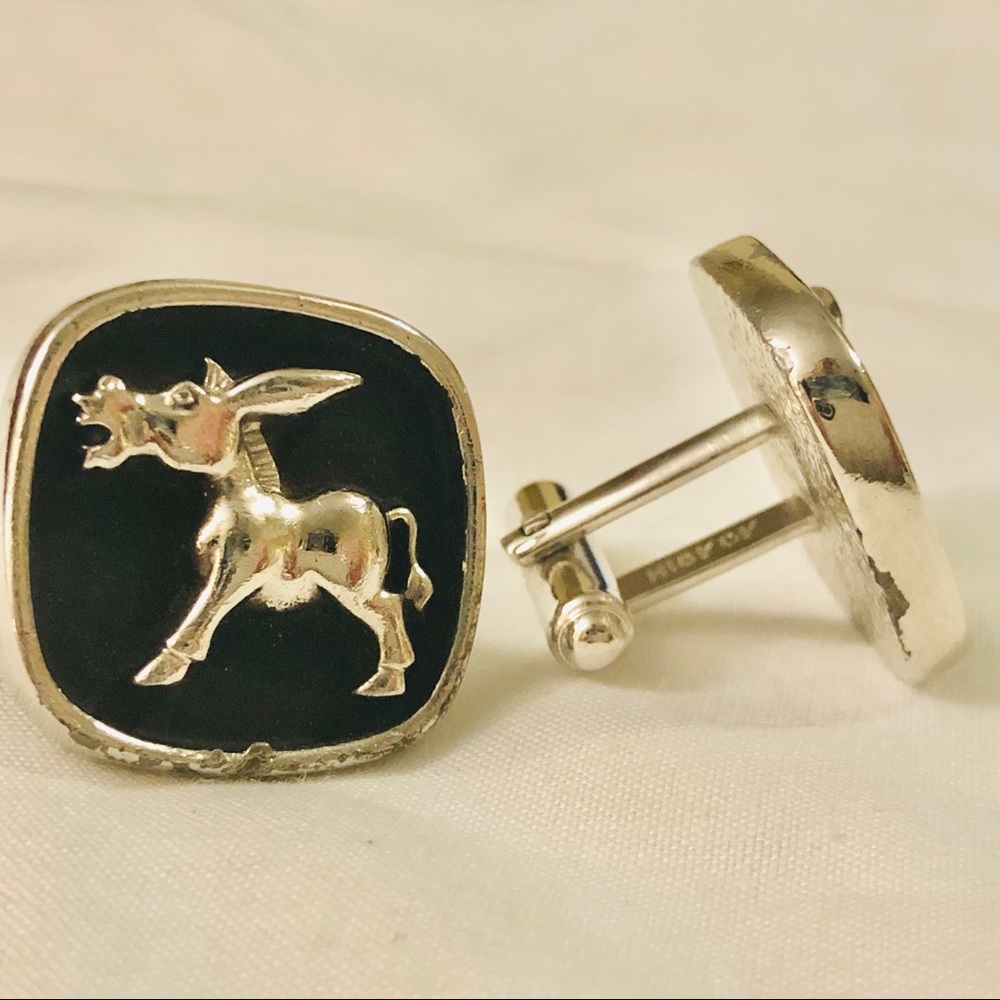 *Bundle 4/$20* Set of VINTAGE Democratic Donkey Cuff Links Silver & Black